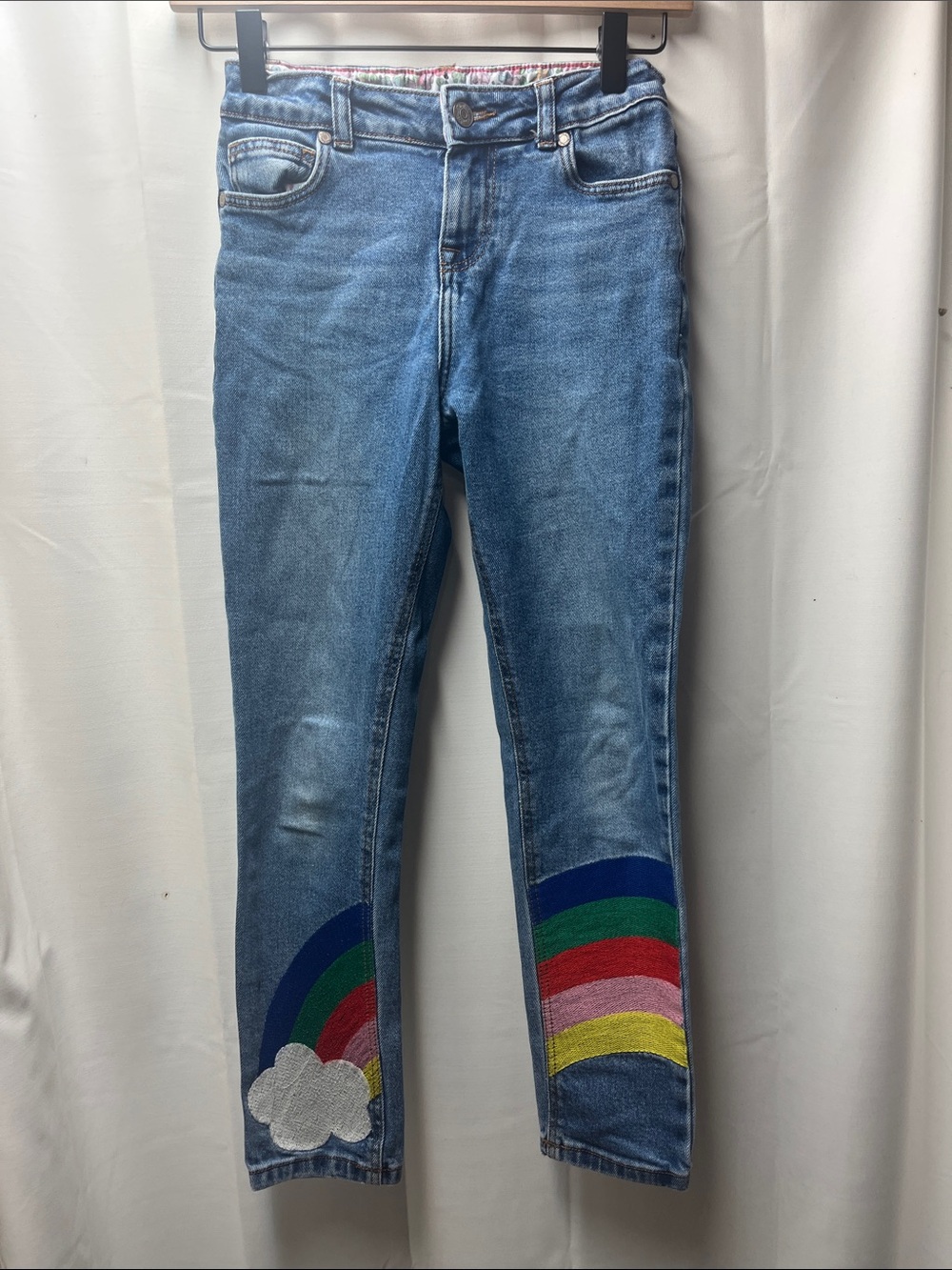 Mini Boden Rainbow Embroidered Rainbow Jeans- 10